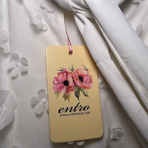 NWT Entro white sheer floral sleeved top with back tie size large - Picture 8 of 11